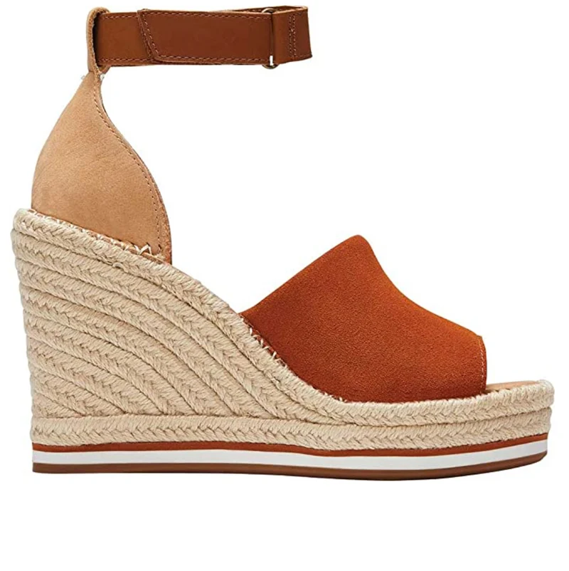 TOMS - Marisol Keilsandalette mit Knöchelriemen – braunes Wildleder
