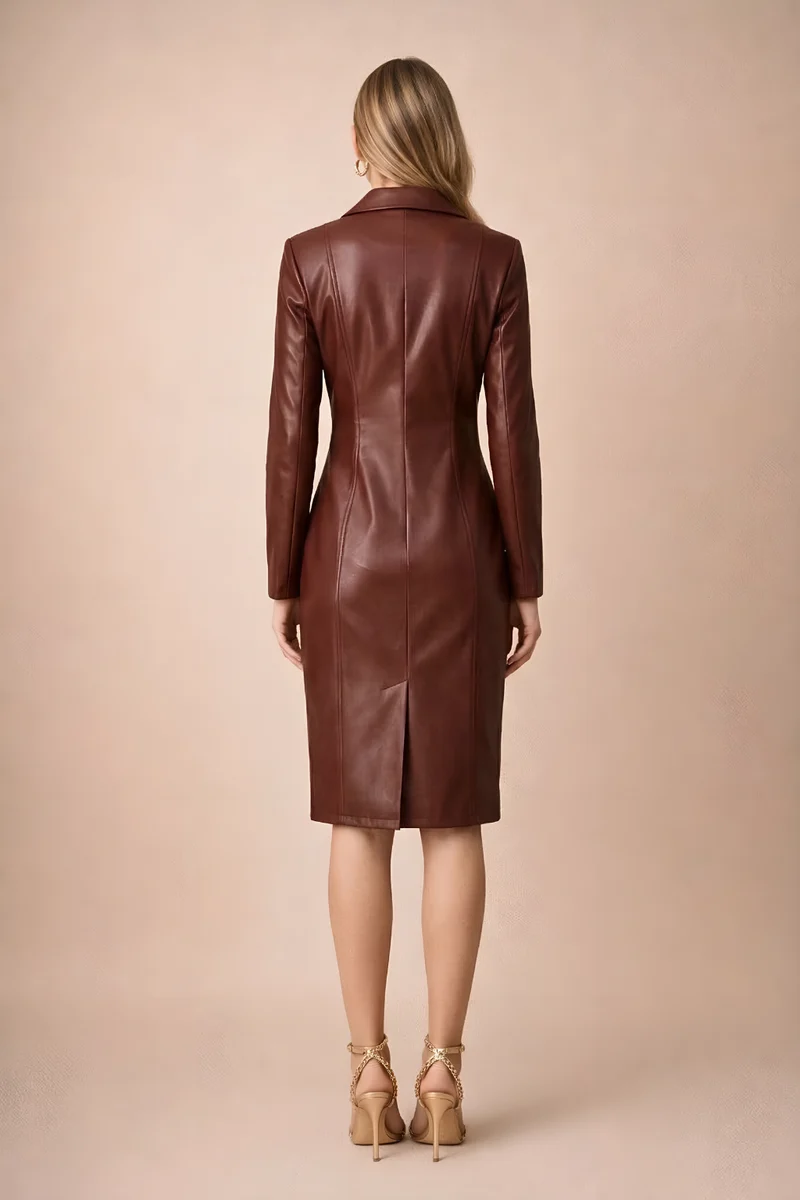 Damen Midi Kleid im Blazer-Stil mit langen Ärmeln und Doppelknopfleiste