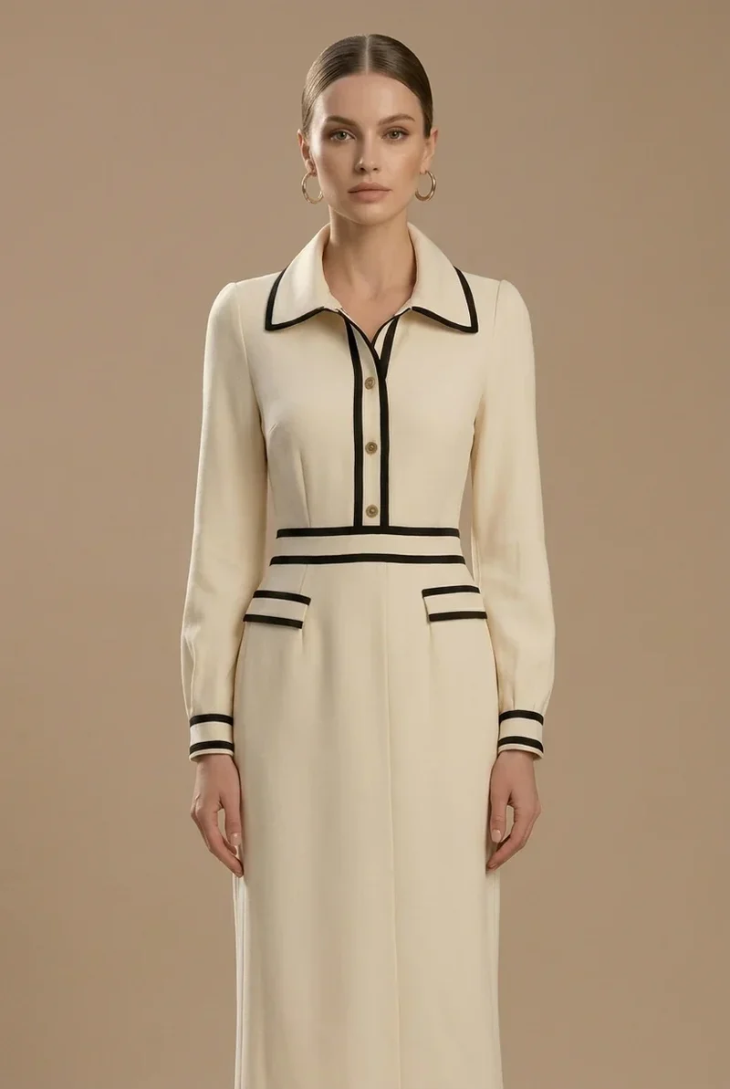 Damen Midikleid mit Knopfleiste und Kragen