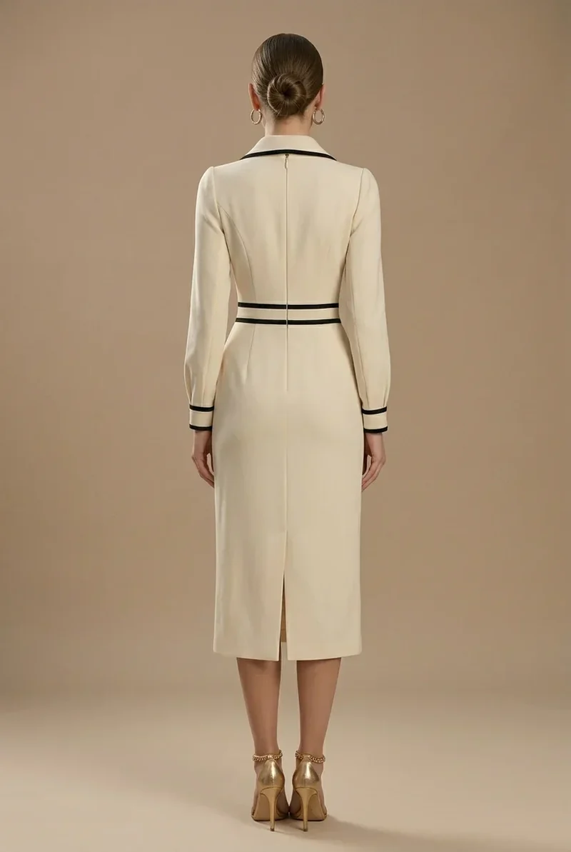 Damen Midikleid mit Knopfleiste und Kragen