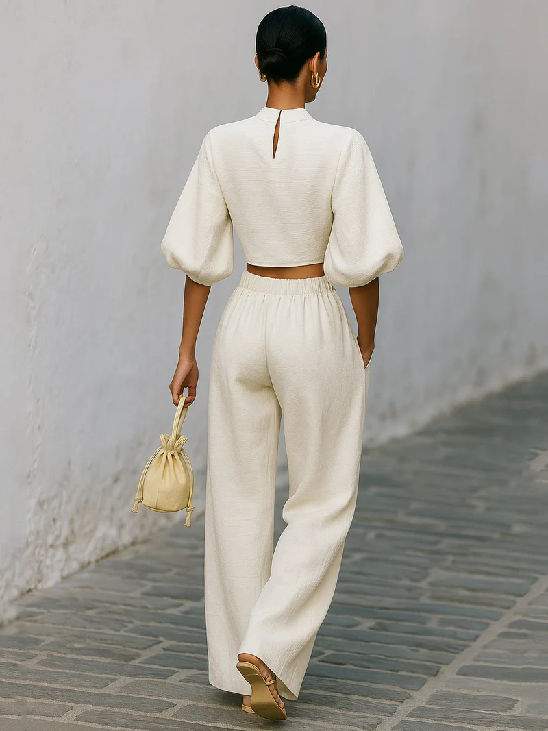 Damen Set mit kurzem Oberteil und Hose mit weitem Bein