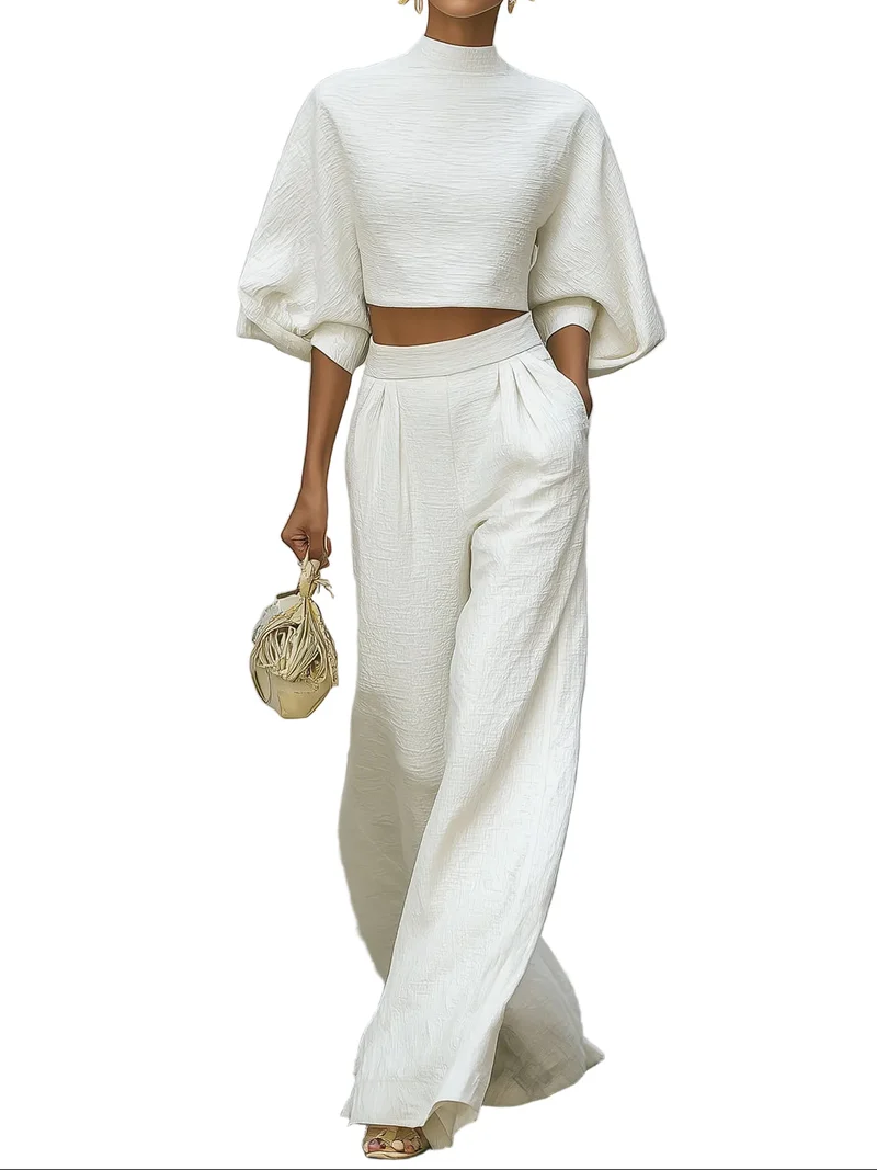 Damen Set mit kurzem Oberteil und Hose mit weitem Bein