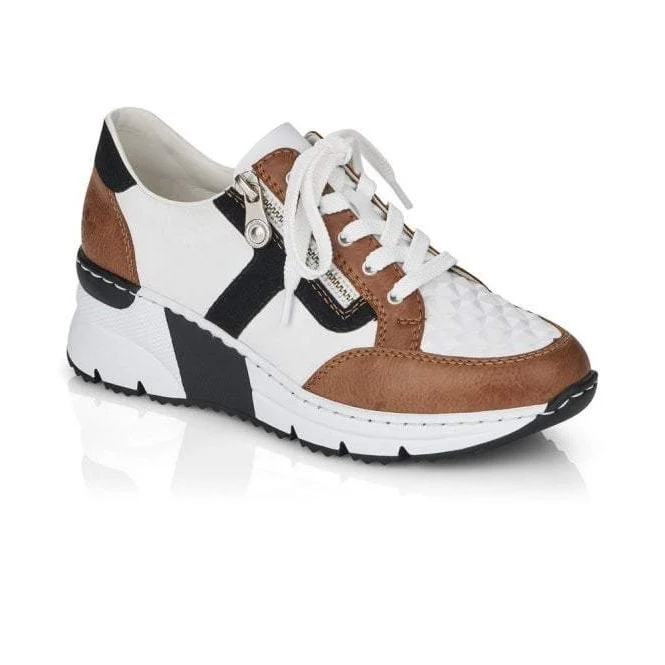 Rieker Modische Damen-Sneaker – Weiß/Braun