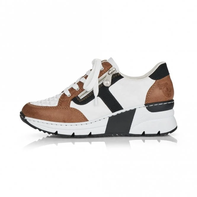 Rieker Modische Damen-Sneaker – Weiß/Braun