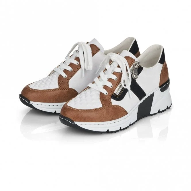 Rieker Modische Damen-Sneaker – Weiß/Braun