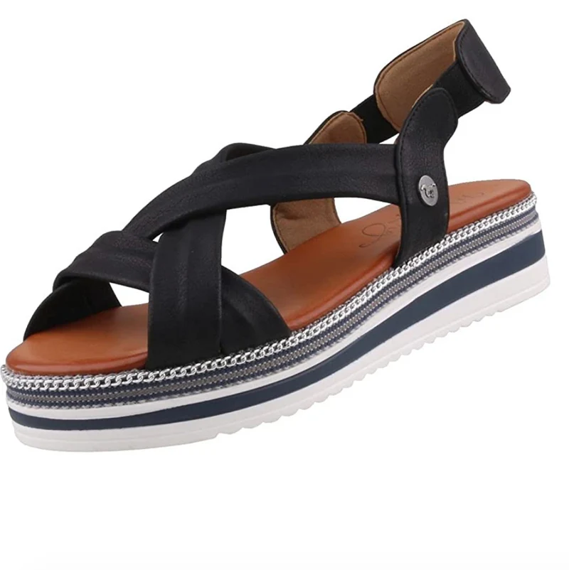 Mustang Damen-Sandalen mit gekreuzten Riemen – Marineblau