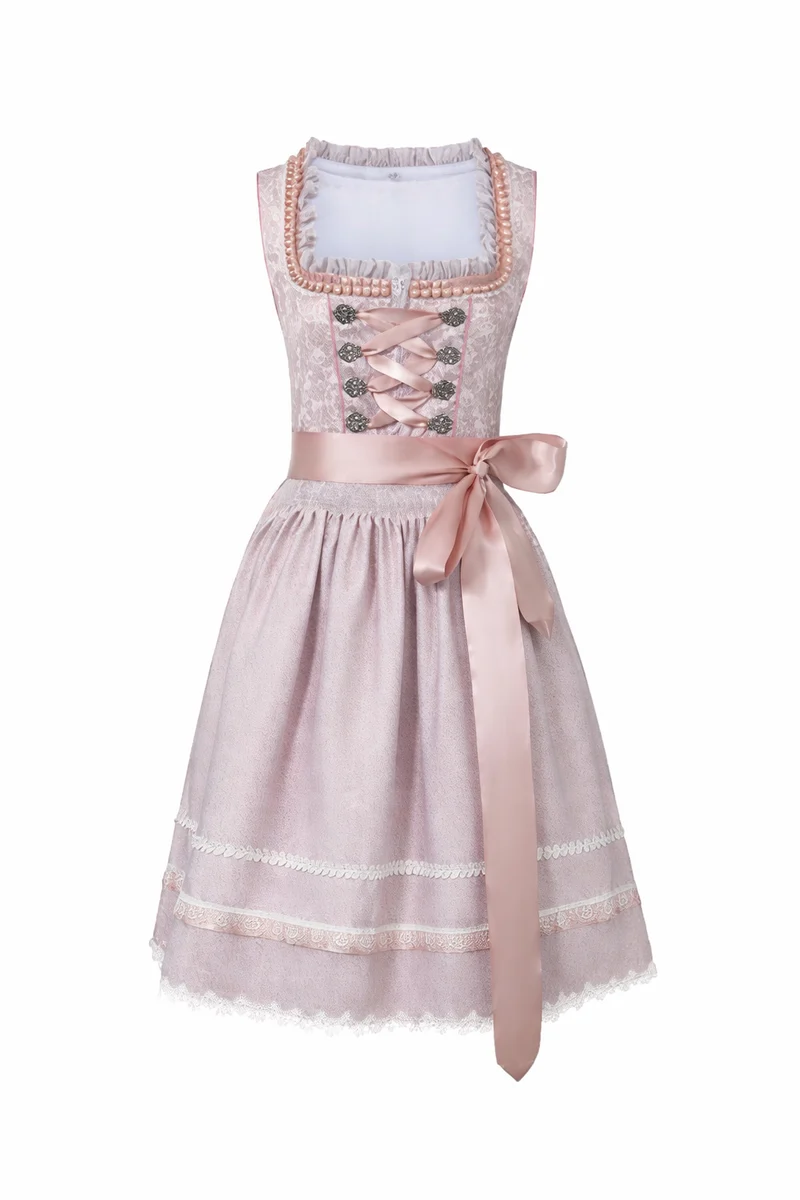 Damen Dirndl Kleid mit eckigem Ausschnitt, Schnürung und Taillenband
