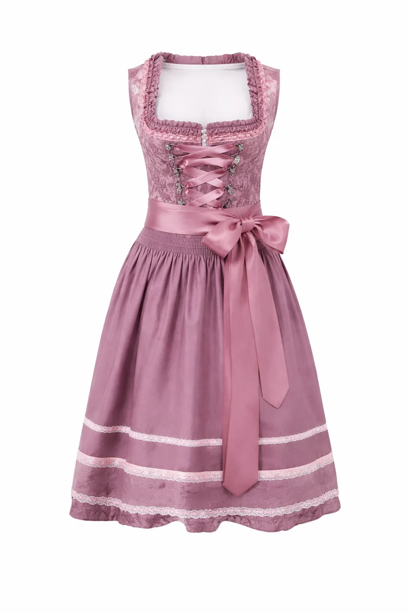 Damen Dirndl Kleid mit eckigem Ausschnitt, Schnürung und Taillenband