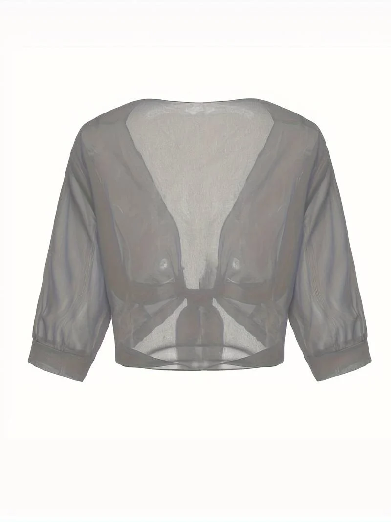 Damen transparente Kurzbluse mit Bindung vorne und kurzen Ärmeln