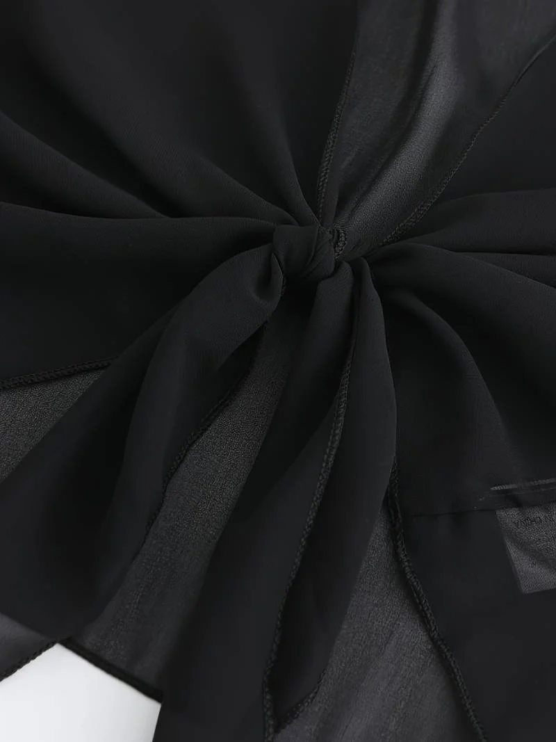 Damen transparente Kurzbluse mit Bindung vorne und kurzen Ärmeln