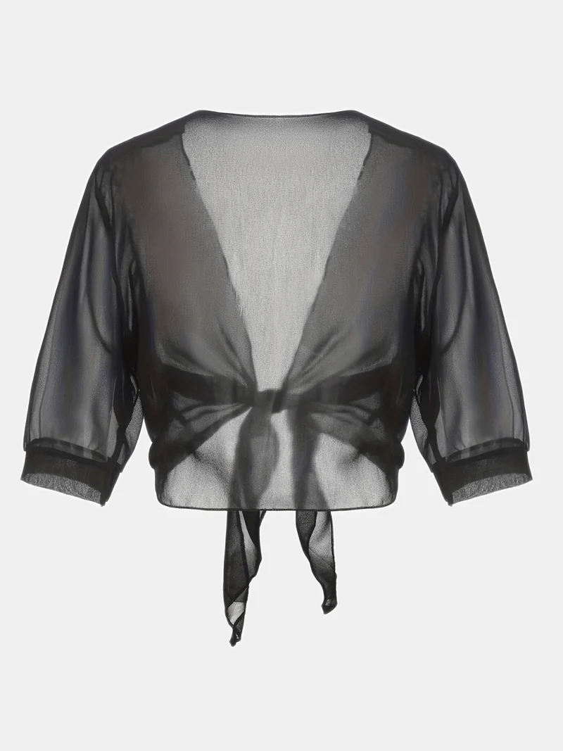 Damen transparente Kurzbluse mit Bindung vorne und kurzen Ärmeln