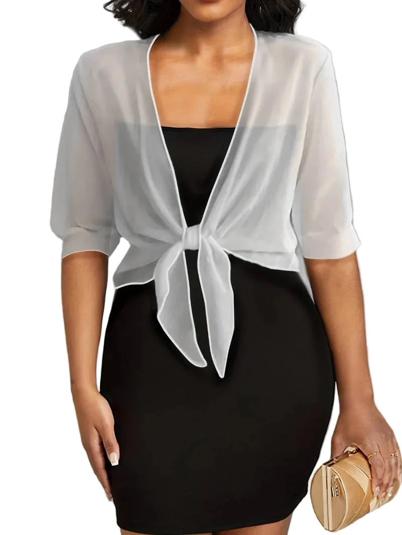 Damen transparente Kurzbluse mit Bindung vorne und kurzen Ärmeln