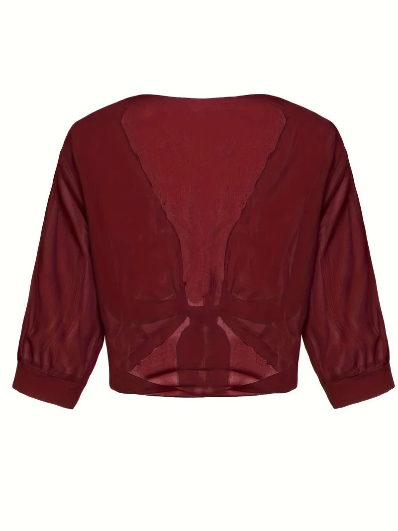 Damen transparente Kurzbluse mit Bindung vorne und kurzen Ärmeln