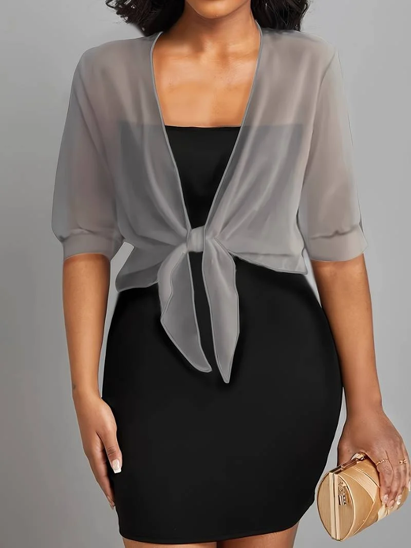 Damen transparente Kurzbluse mit Bindung vorne und kurzen Ärmeln