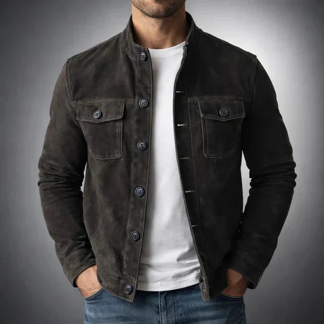 Herren Jacke mit Knopfleiste, Stehkragen und Brusttaschen mit Klappe
