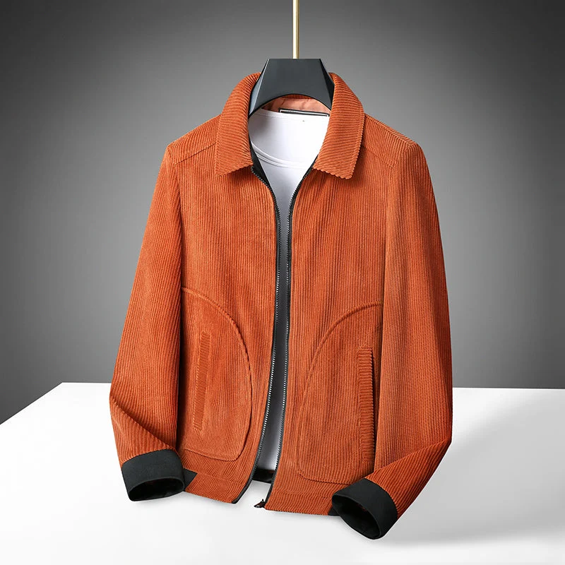 Herren Cordjacke mit Reißverschluss und gerippten Bündchen