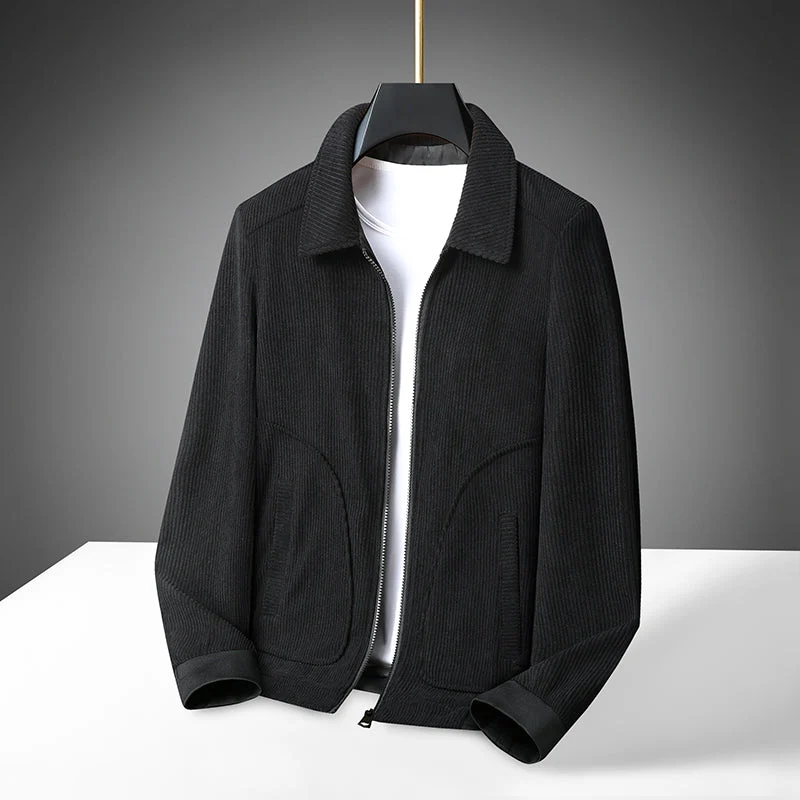 Herren Cordjacke mit Reißverschluss und gerippten Bündchen