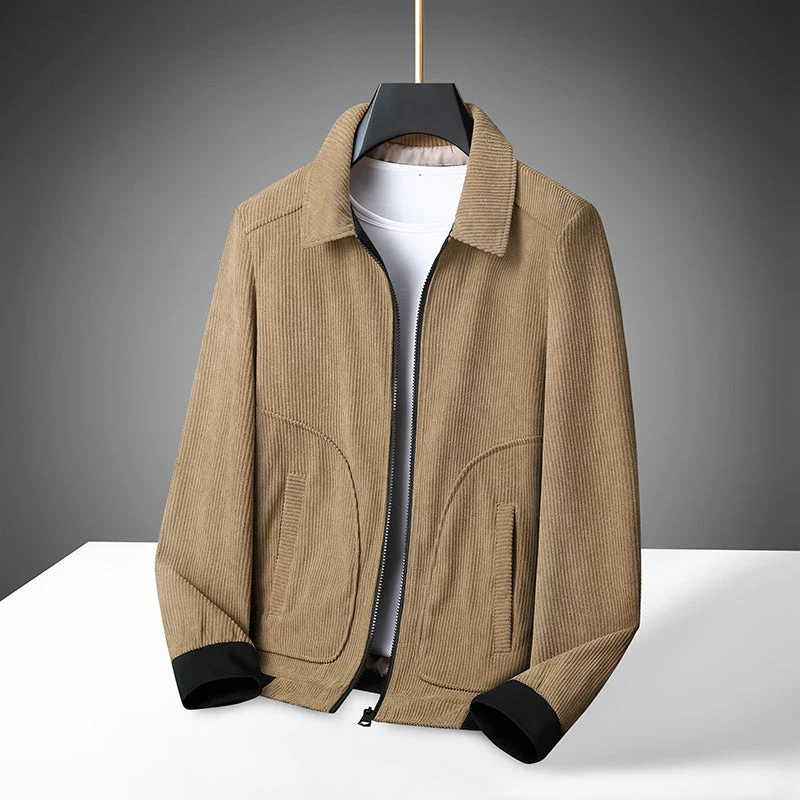 Herren Cordjacke mit Reißverschluss und gerippten Bündchen
