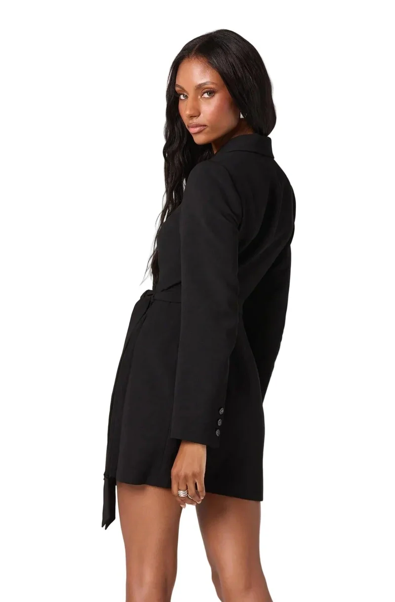 Damen-Blazerkleid mit Wickelfront und Taillenbindung
