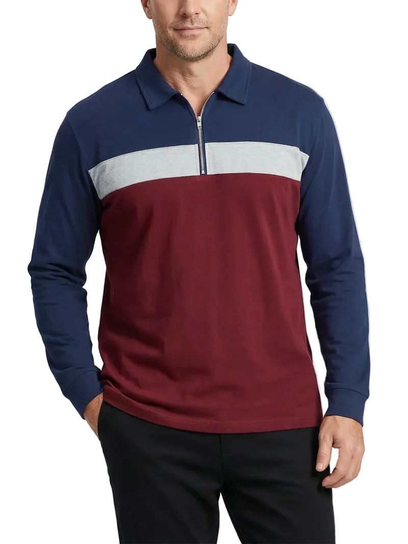 Herren Langarm Poloshirt mit Reißverschlussleiste