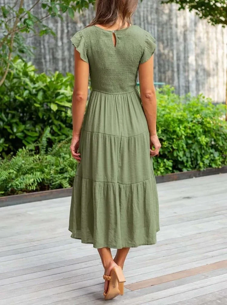 Marlene | Damen Midi-Kleid Stufenrock Bauchkontrolle