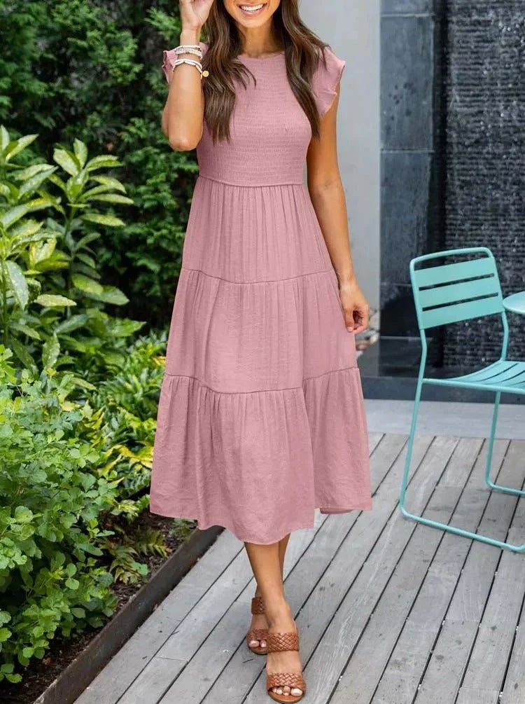 Marlene | Damen Midi-Kleid Stufenrock Bauchkontrolle