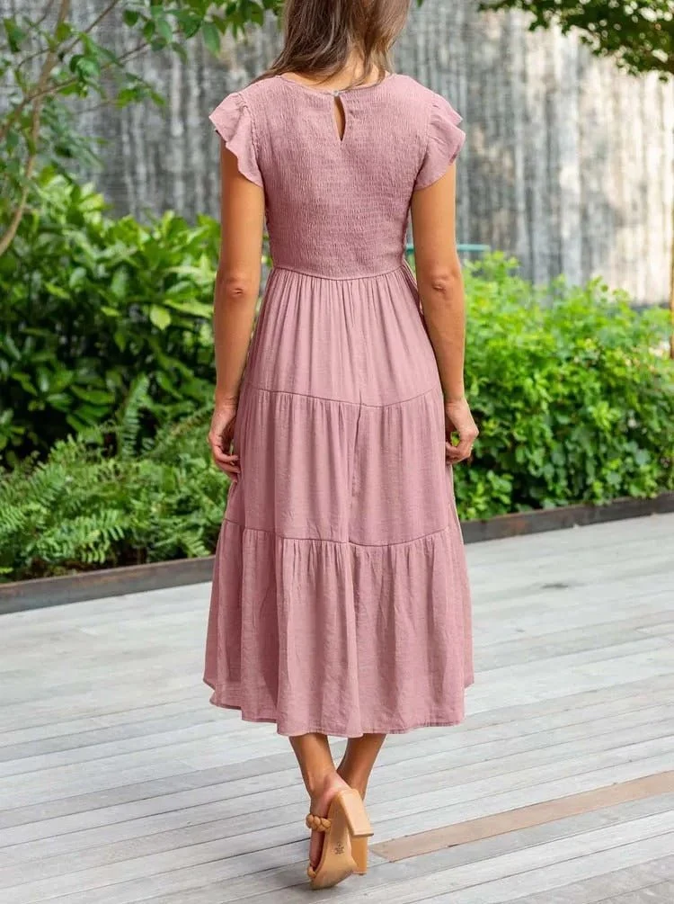 Marlene | Damen Midi-Kleid Stufenrock Bauchkontrolle
