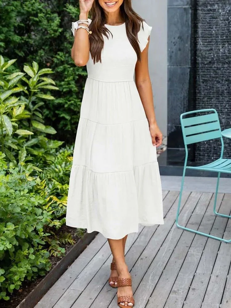 Marlene | Damen Midi-Kleid Stufenrock Bauchkontrolle