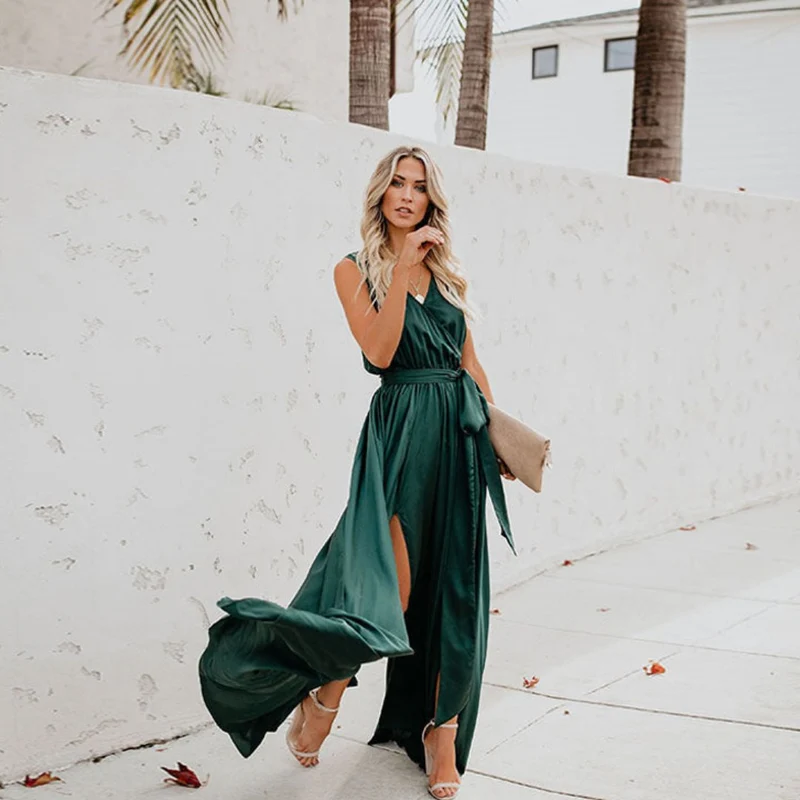 Elisabeth | Damen Maxi-Kleid mit Taillenband und Seitenschlitz