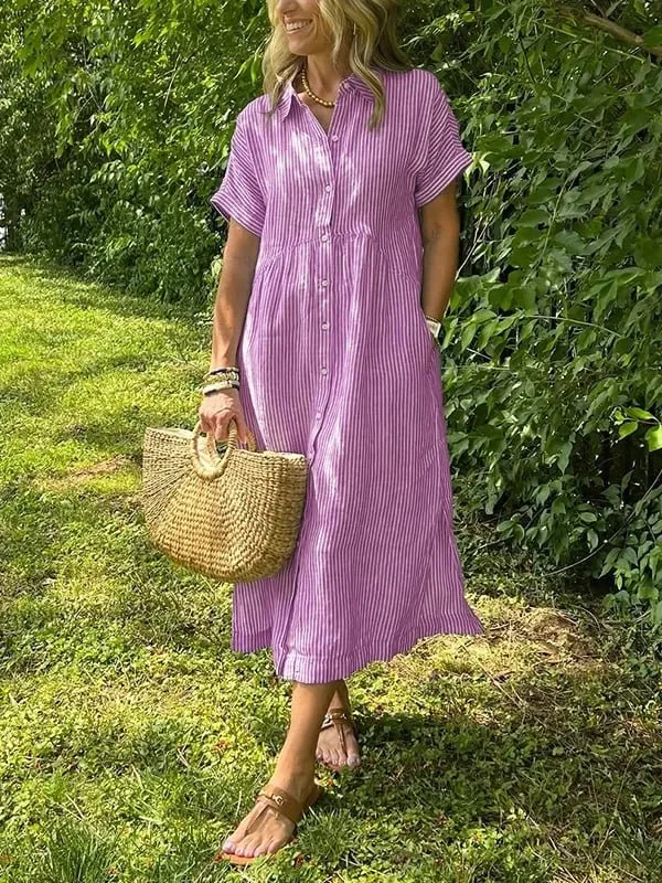 Mia | Damen Gestreiftes Kurzarm Midi-Shirtkleid
