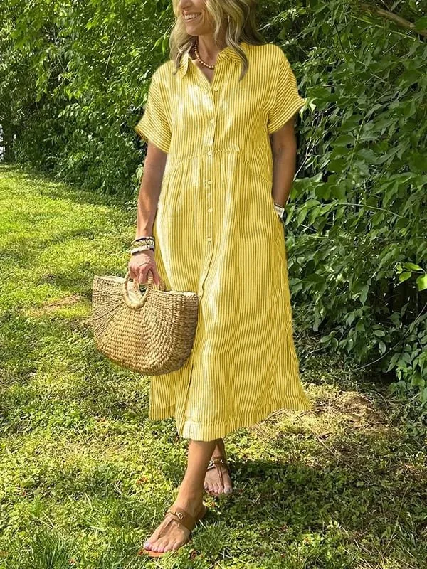 Mia | Damen Gestreiftes Kurzarm Midi-Shirtkleid