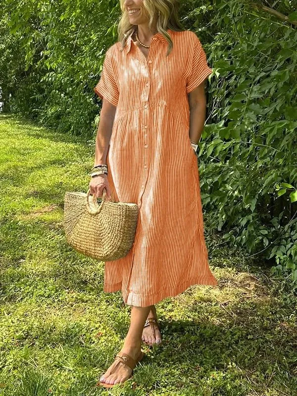 Mia | Damen Gestreiftes Kurzarm Midi-Shirtkleid