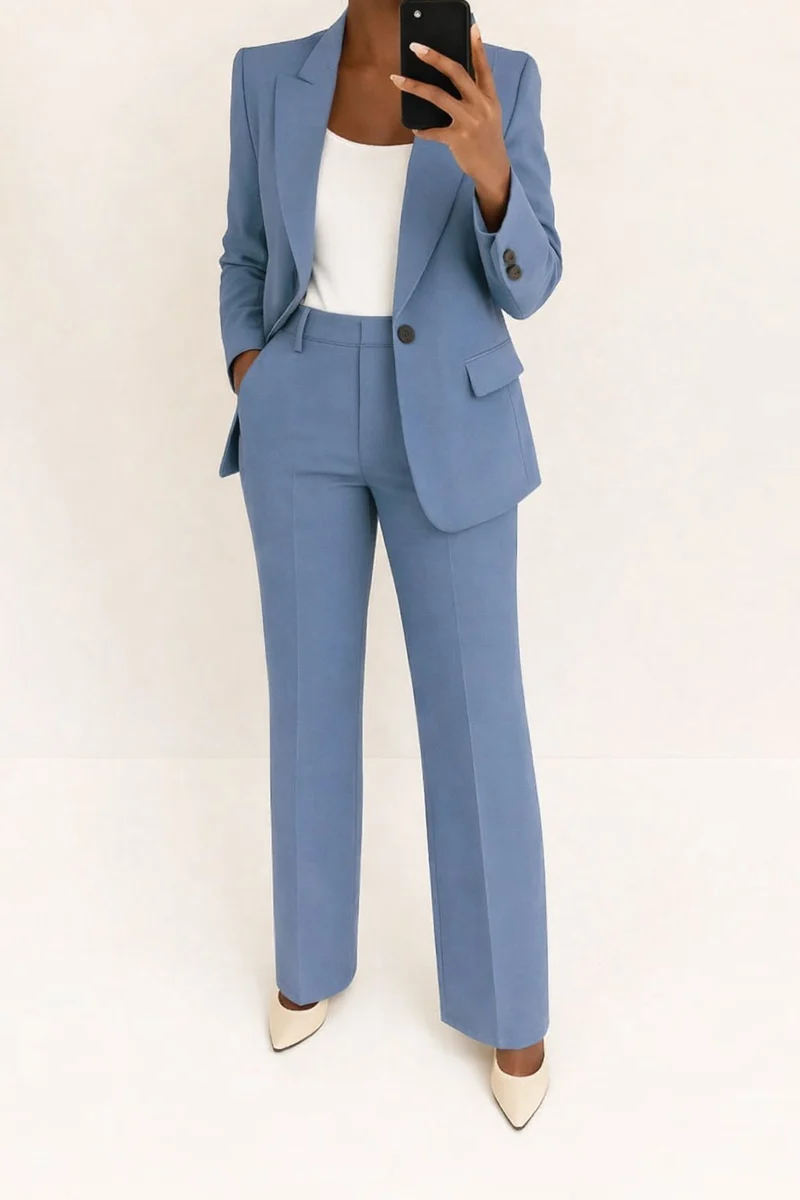 Elfriede | Damen High-Waist Wide-Leg Blazer-Anzug-Set
