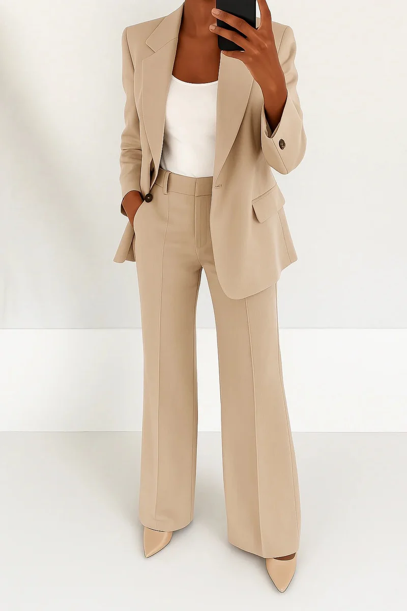 Elfriede | Damen High-Waist Wide-Leg Blazer-Anzug-Set