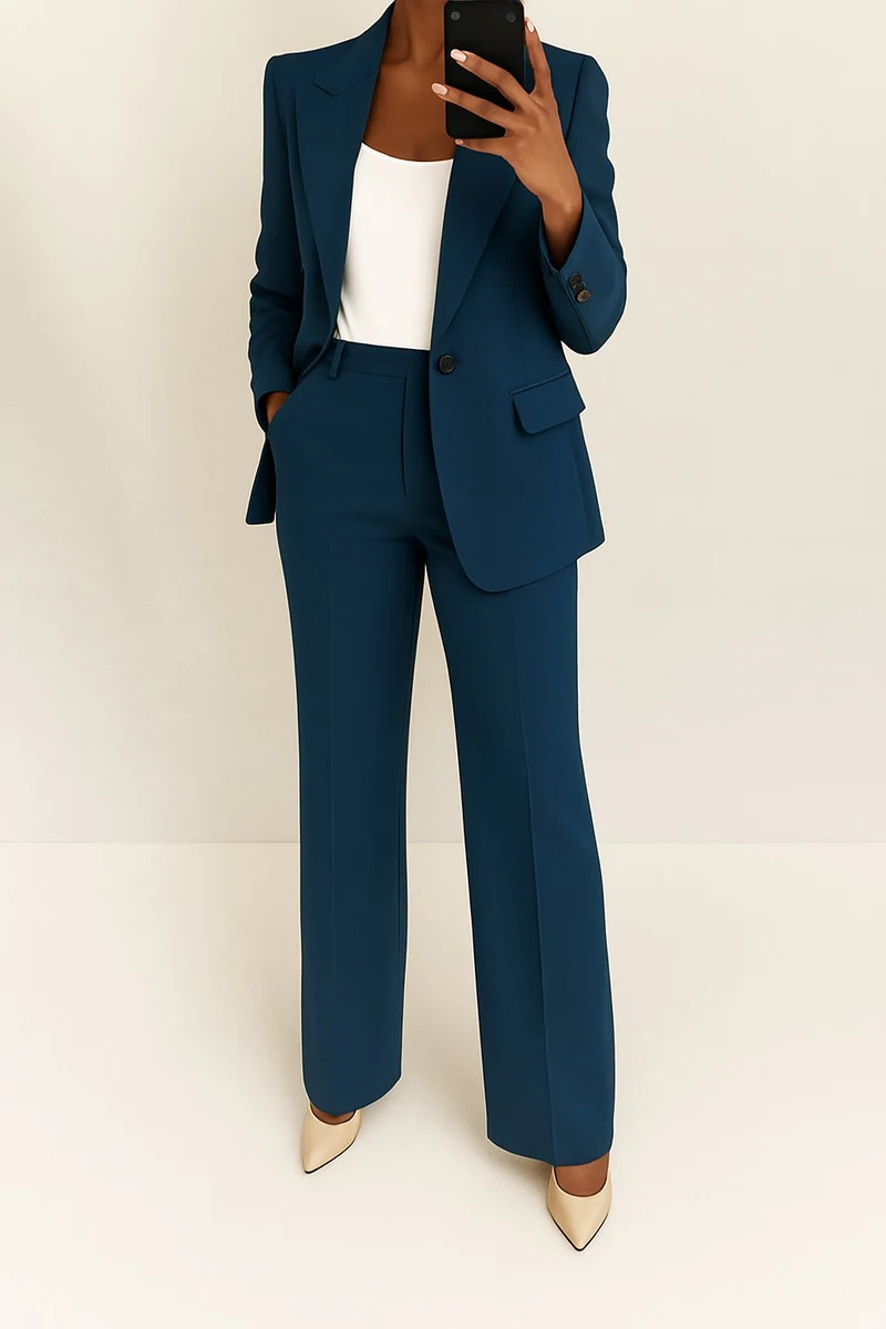 Elfriede | Damen High-Waist Wide-Leg Blazer-Anzug-Set