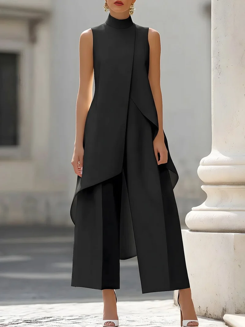 Luisa | Damen Asymmetrisches High-Neck Marlene-Hosen-Set