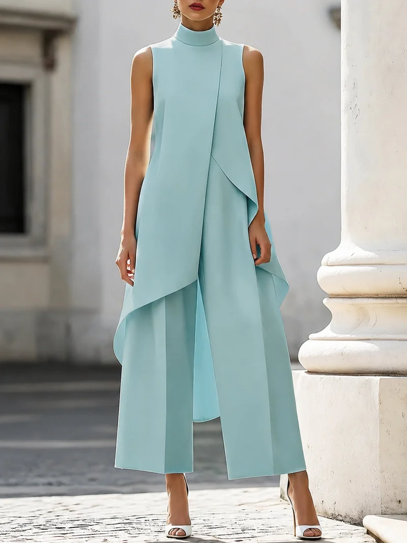 Luisa | Damen Asymmetrisches High-Neck Marlene-Hosen-Set