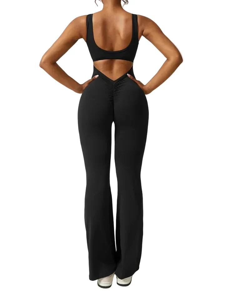Damen Jumpsuit mit offenem Rücken und ausgestelltem Bein
