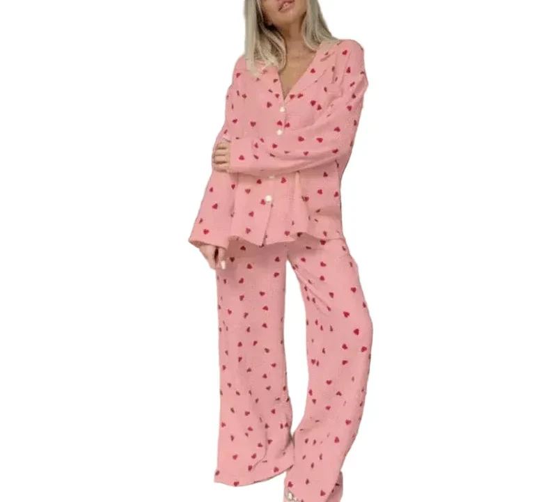 Damen Zweiteiler mit Knopfleiste und weiter Hose