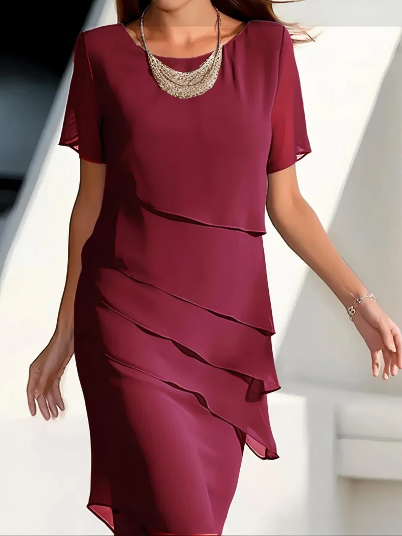 Katharina | Chiffon Kleid Gestuft Elegant Kurzarm Polyester