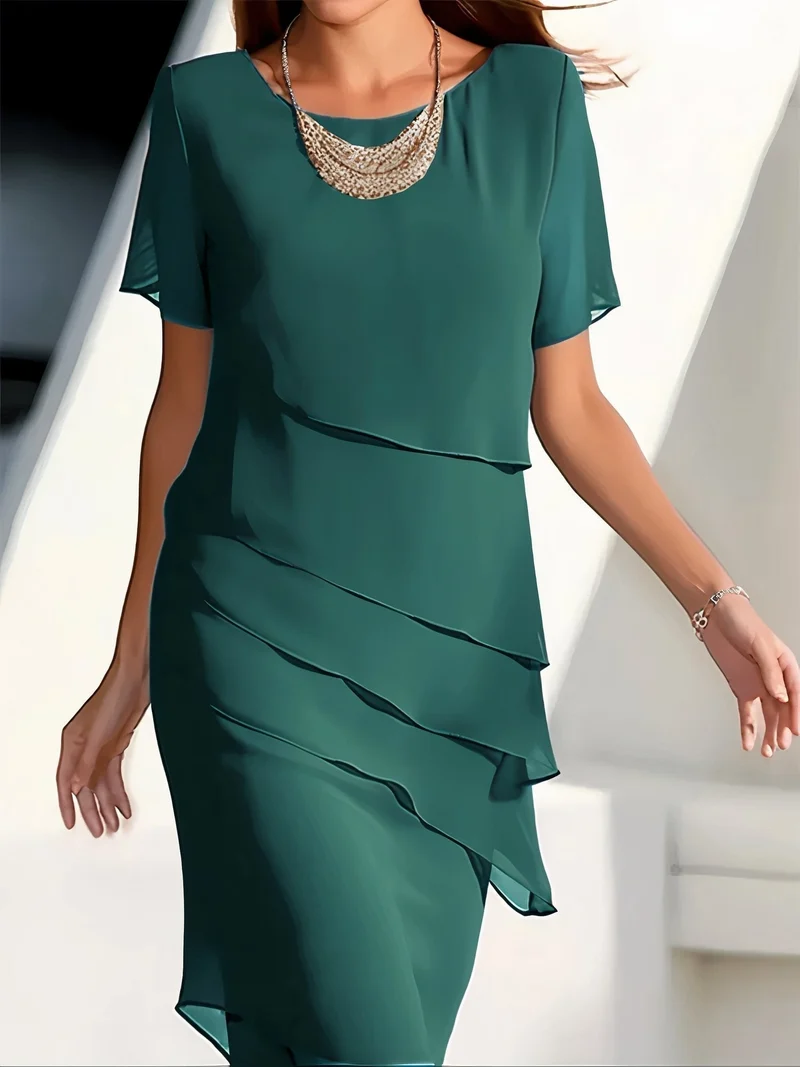 Katharina | Chiffon Kleid Gestuft Elegant Kurzarm Polyester