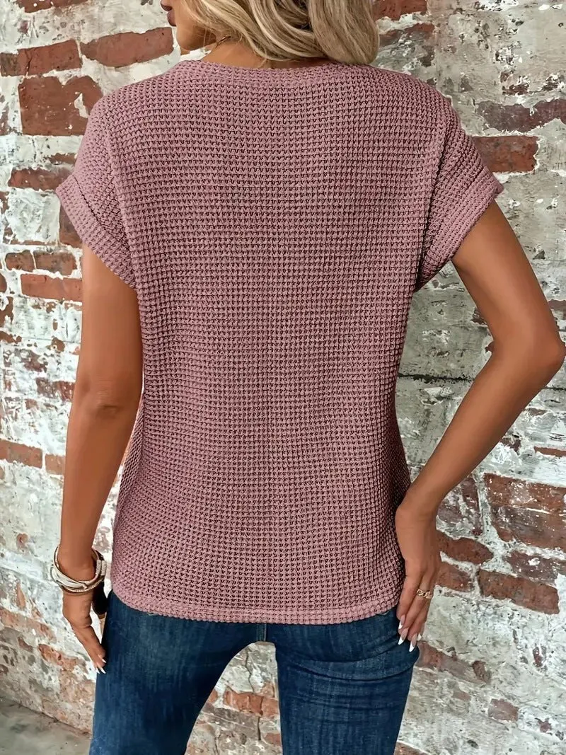 Johanna | Waffelstrick Kurzarm Top Damen Baumwollmischung