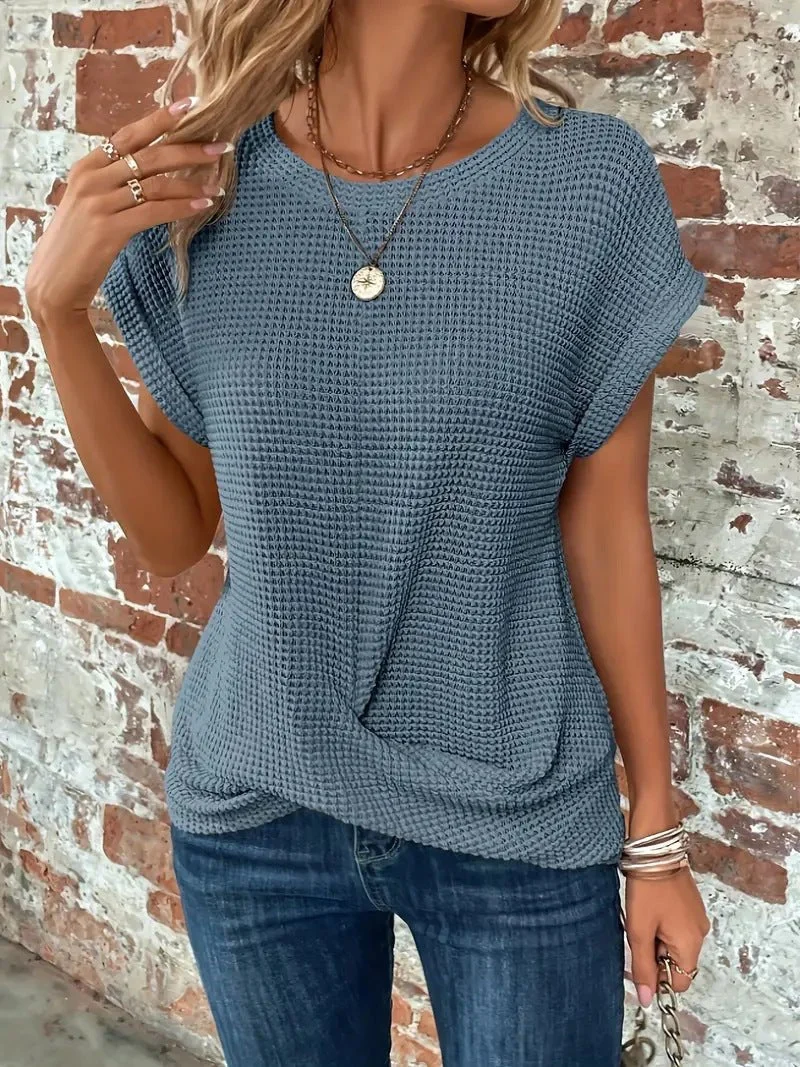 Johanna | Waffelstrick Kurzarm Top Damen Baumwollmischung