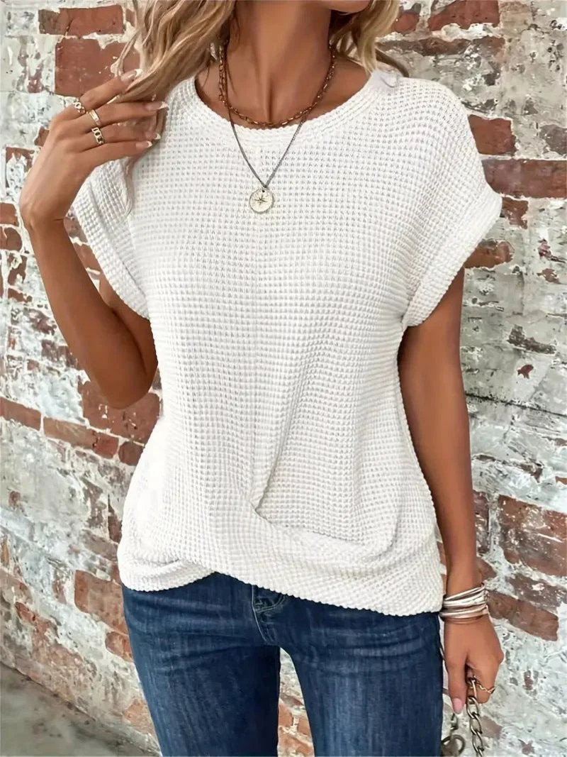Johanna | Waffelstrick Kurzarm Top Damen Baumwollmischung