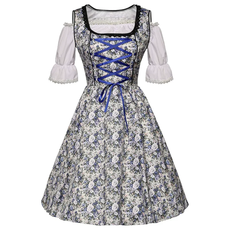 Damen Dirndlkleid-Set mit Schnürmieder, Bluse und weitem Rock
