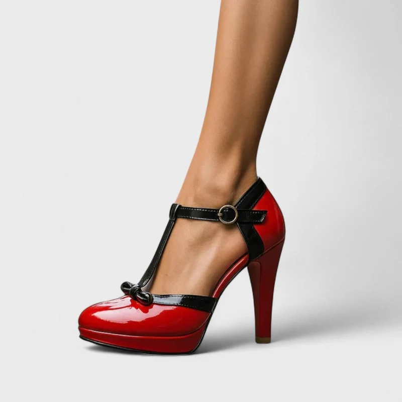 Damen Pumps mit T-Riemen und Schnallenverschluss