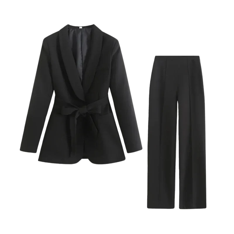 Damen Blazer- und Hosen-Set mit Bindegürtel