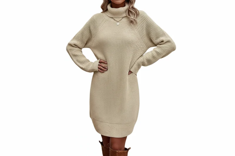 Damen Strickkleid mit Rollkragen und Rippbund