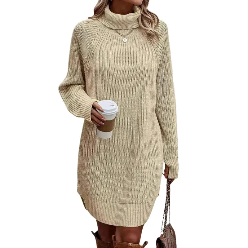 Damen Strickkleid mit Rollkragen und Rippbund