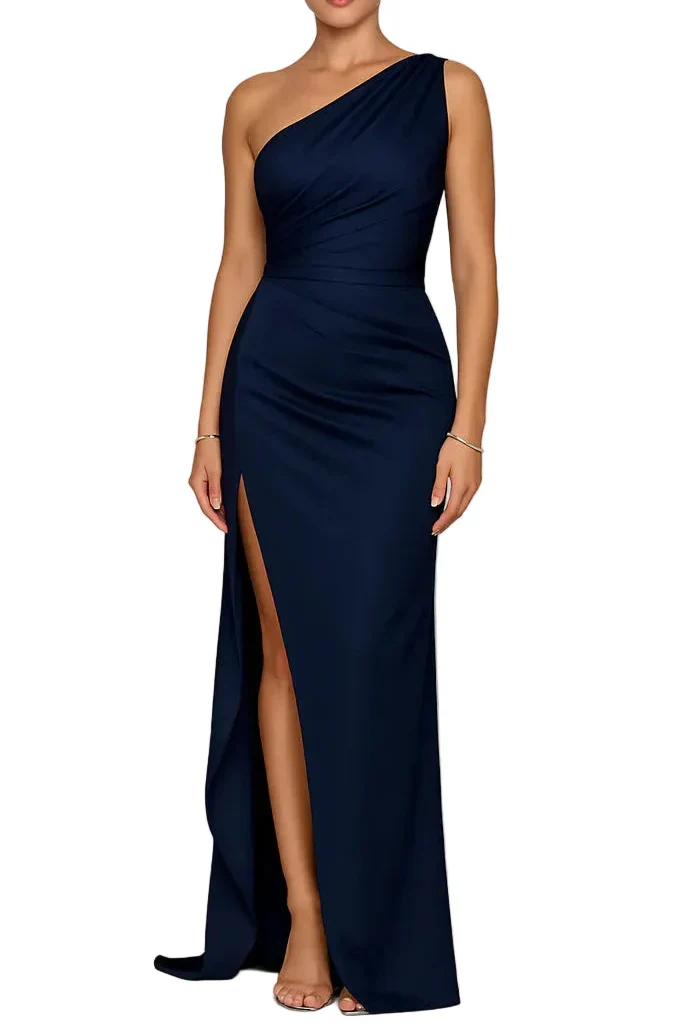 Damen Maxikleid mit One-Shoulder-Ausschnitt und hohem Seitenschlitz